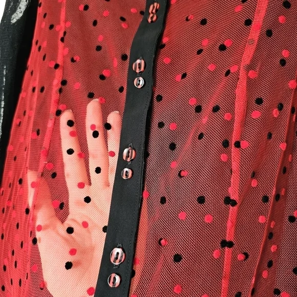 Aventures des Toiles black red polka dot whimsigoth sheer button-down shirt - Picture 7 of 12